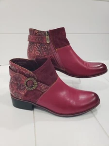 L'Artiste By Spring Step wine berry Leather Tiatia Ankle Boots 40, US 9.5 - Picture 1 of 13