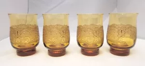 Vintage MCM 1960's Libbey Americana Amber Embossed Juice Glasses Set of 4 - Picture 1 of 6