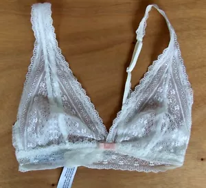 Mujer 32B Sujetador sin Aros Top Corto Transparente Encaje de Flores Color Crema - Imagen 1 de 4