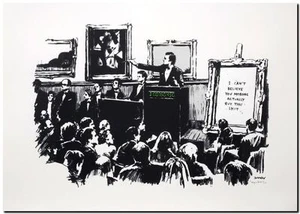 BANKSY STREET ART CANVAS PRINT Morons buying art 24"X 32" stencil poster - Picture 1 of 1