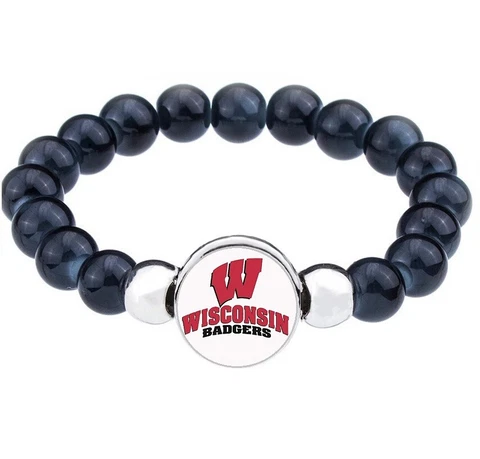 Wisconsin Badgers Womens Mens Black Bead Chain Bracelet Gift D1 Cover