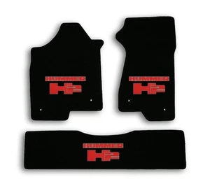 2003-2007 Hummer H2 - Black Classic Loop Carpet 3pc Mat Set - Red Hummer H2 Logo - Picture 1 of 12