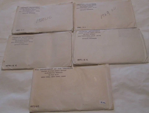 1968 1969 1970 1971 1972  Mint Sets U.S. Mint 5 Sets P and D Uncirculated Cover