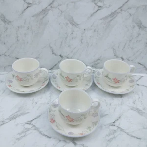 4 x Royal Doulton Expressions Summer Carnival White Floral Cups & Saucers Set - Picture 1 of 12