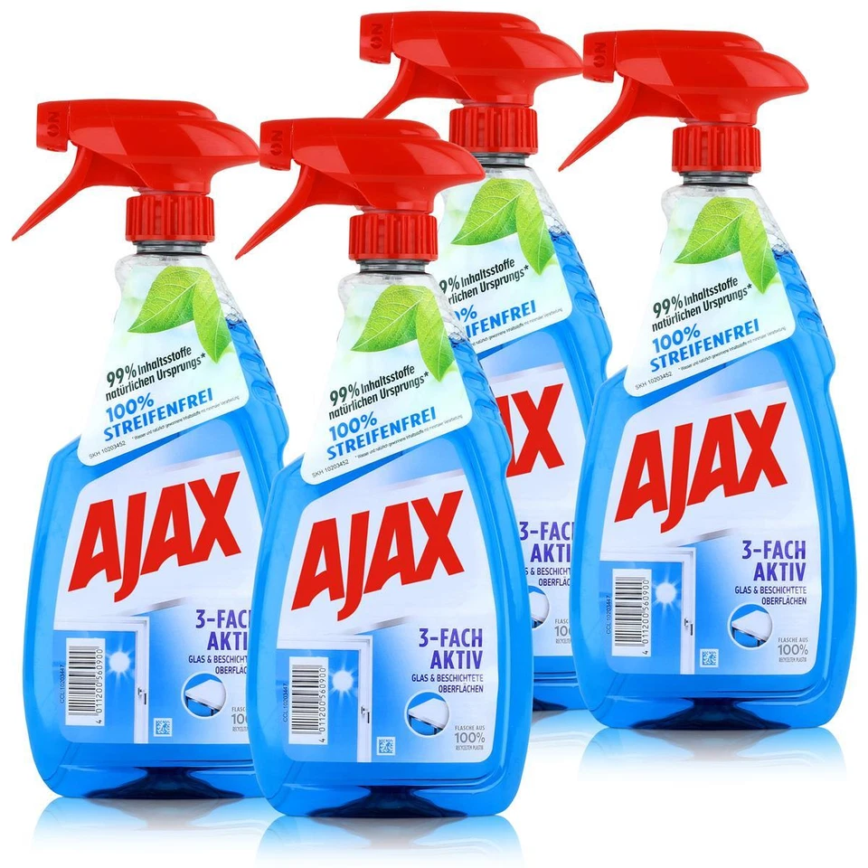 Ajax Glasreiniger 500ml - Für Glas & Beschichtete Oberflächen (4er Pack) - Bild 1 von 1