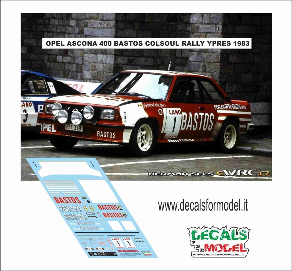 DECALS 1:43 OPEL ASCONA 400 BASTOS COLSOUL RALLY YPRES 1983 - Immagine 1 di 1
