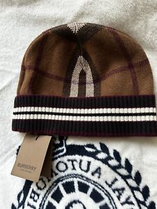 Authentic Burberry Cashmere  beanie hat Check Mash Up
