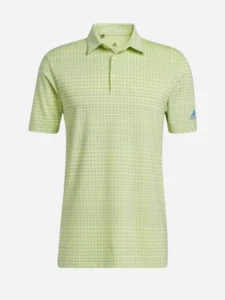 ADIDAS GOLF Men's ULT PLAID PRINT Short Sleeve Polo Shirt Pulse Yellow Sz M NWT - Picture 1 of 5
