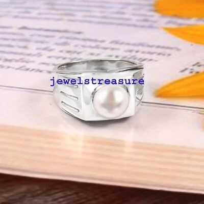 Piedras preciosas de perlas de agua dulce con anillo de plata de ley 925 para hombre #4390 Foto 1 de 4