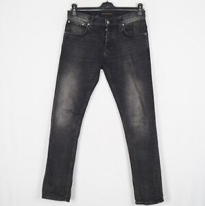 NUDIE JEANS GRIM TIM Concrete Black Men's Jeans Size W32 L32 Slim Stretch k12261