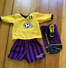 American Girl Soccer Outfit W/ Bag And ONE Shoe Purple Yellow Black