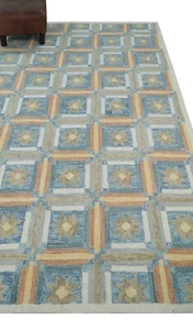 Handgetuftet 5x7,6 Blau, Silber und Gold Geometrische Form Wolle Flächenteppich-DD/MA251 - Bild 1 von 11