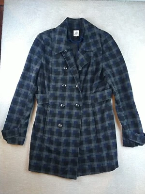 CAbi Car Coat style 3319 Jacket  Medium Gray Navy Black Check Trench Style - Image 1 of 4