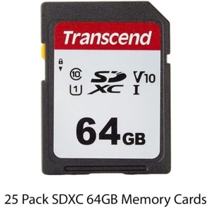 25 Pieces Transcend 64GB UHS-1 SDHC Memory for Canon, Nikon, Fuji Cameras - Picture 1 of 3