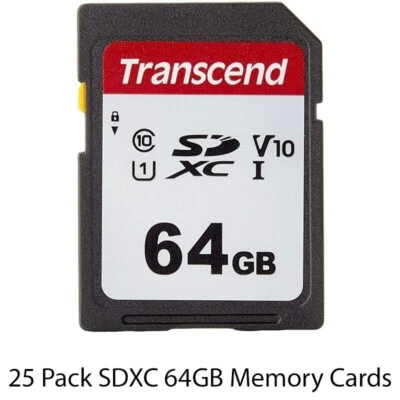 25 Pieces Transcend 64GB UHS-1 SDHC Memory for Canon, Nikon, Fuji Cameras - Image 1 of 3