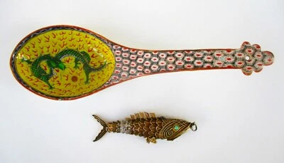 Chinese Antique Porcelain Spoon and Silver Fish - Image 1 of 4