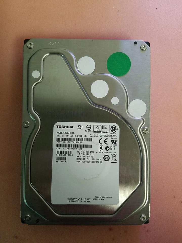 MG03SCA300 HDEPC01GEA51 Toshiba 3TB 7200RPM 3.5" SAS HDD Hard Drive FOR SERVER - Image 1 of 1