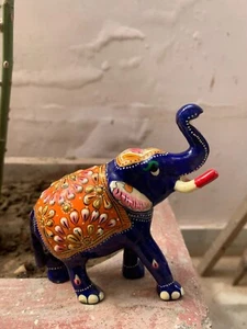 Elefante animal estatua de latón pintada a mano meenakari estatuilla festival regalo decoración - Imagen 1 de 18