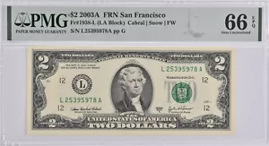 PMG Gem Unc 66 EPQ $2 2003-A San Francisco, CA US Federal Reserve Note Fr#1938-L - Picture 1 of 3
