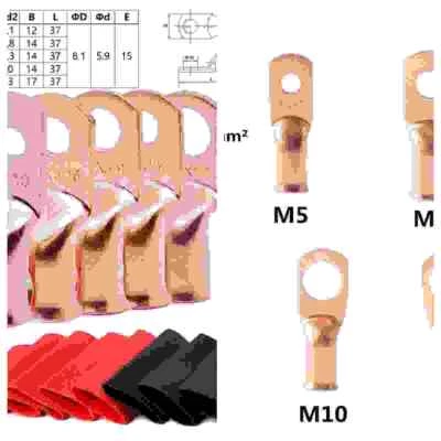 6 AWG Copper Cable Lug Ends Terminal Ring Connectors Adhesive Heat Shrink Tube - Image 1 of 4