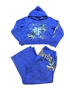 Ed Hardy Womens 3X Purple Zip-Up Hoodie & Sweatpants Set - Picture 1 of 15