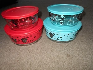 Pyrex Disney Navidad Mickey y Minnie Mouse 8 Piezas Vidrio Almacenamiento y Tapas - Imagen 1 de 9