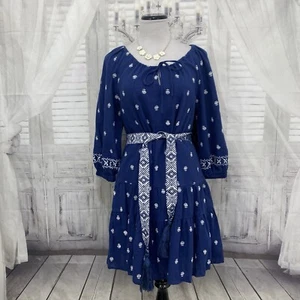 A Loves A Size Medium Navy Blue Embroidered Dress Sash Belt Pullover Ruffle B14 - Picture 1 of 13