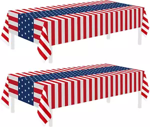 2 Pack Patriotic Tablecloth, Patriotic Decorations 54" X 108" Disposable Plastic - Picture 1 of 12