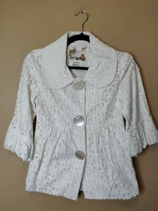 Kensie women's XS lace blouse white color collar button up 3/4 sleeve lined - Picture 1 of 7