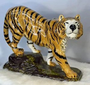 Vintage bengalische Tigerskulptur LG 17,5"" handbemalt leben wie Keramik Holland Form - Bild 1 von 12