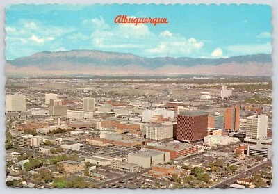 Aerial View of Downtown Albuquerque NM New Mexico Sandia Mountains 4x6 Postcard - Image 1 of 2