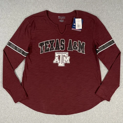 NWT Champion Texas A&M Aggies Womens Medium Long Sleeve V-Neck T-Shirt Maroon AM Cover