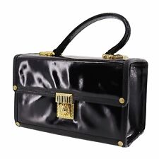 GIANNI VERSACE Used Handbag Black Coating leather Vintage #AH99 Y