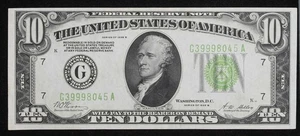 1928 B $10 FRN- AU - 'Redeemable in Gold' - Light Green Seal - Picture 1 of 2