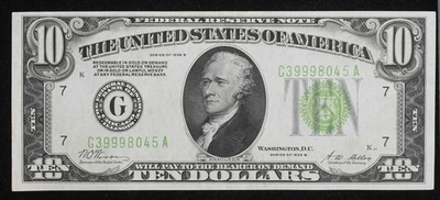 1928 B $10 FRN- AU - 'Redeemable in Gold' - Light Green Seal - Image 1 of 2