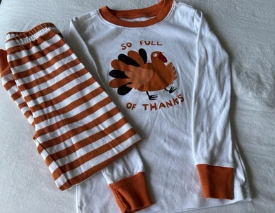 Pijama de pavo Gymboree talla 5 “tan lleno de gracias” pijama ~ algodón ~ blanco ~ acción de gracias Foto 1 de 4