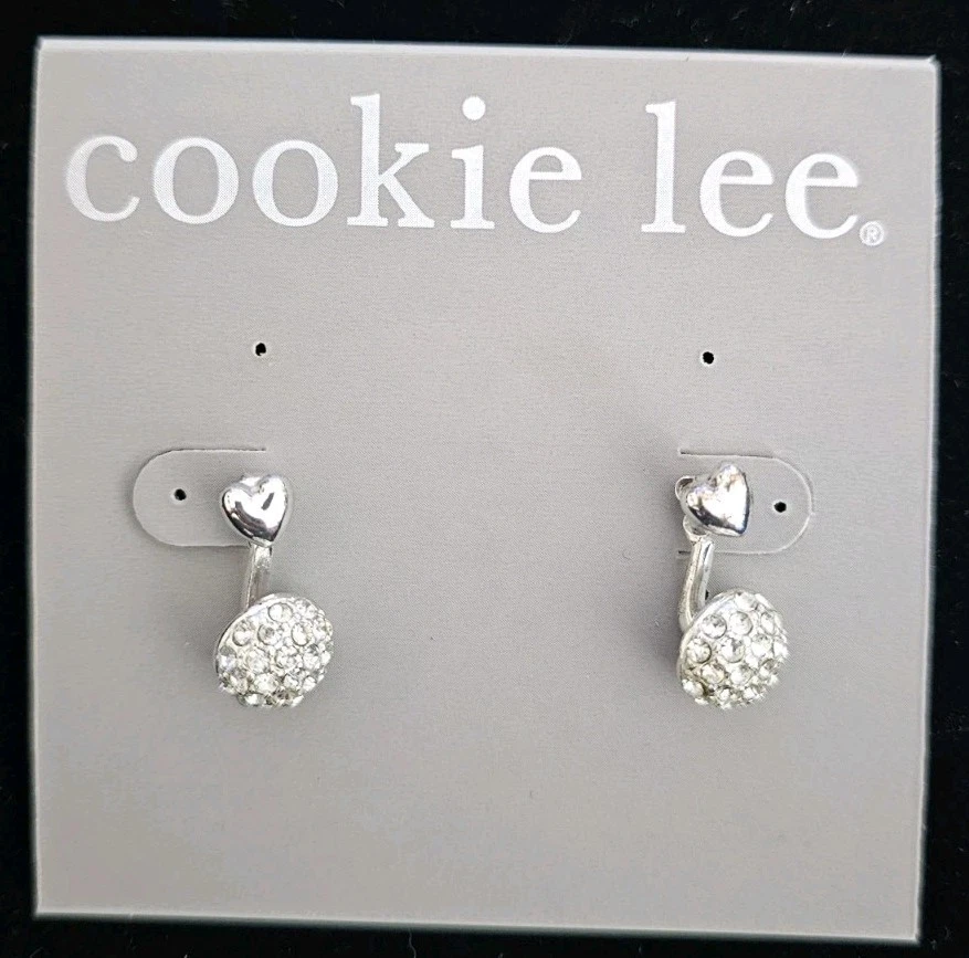 Pendientes de bola Cookie Lee Love Pave cristal tono plata nuevos con etiquetas Foto 1 de 1