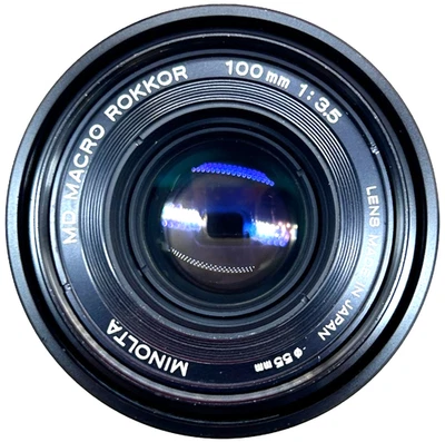 Minolta MC Macro Rokkor 100 mm f/3,5 casi como nuevo con tapa de capucha de JAPÓN Foto 1 de 4