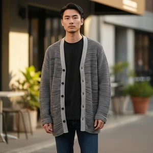 Diesel Black Gold Sweater Mens Medium Gray Open Knit Cardigan Lightweight Italy - Picture 1 of 10