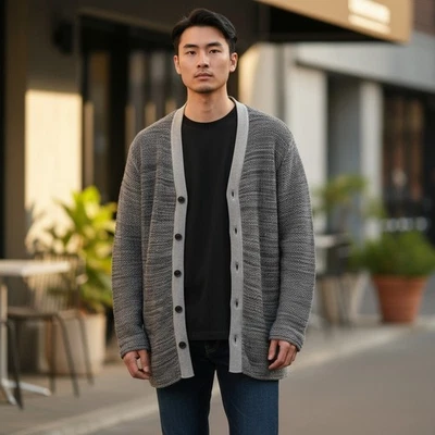 Diesel Black Gold Sweater Mens Medium Gray Open Knit Cardigan Lightweight Italy - Image 1 of 4