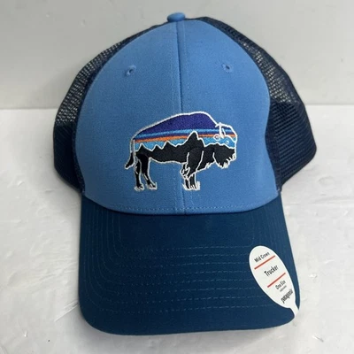 Patagonia Hat Cap Snap Back One Size Blue Trucker Mesh Bison Buffalo Fitz Roy - Image 1 of 4