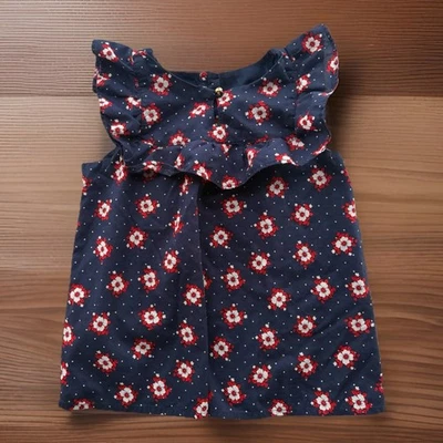 Top floral con volantes Janie and Jack para niñas azul marino/rojo/blanco manga acampanada talla 6 Foto 1 de 4