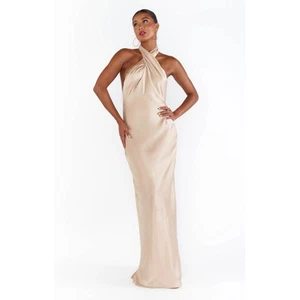 Show Me Your Mumu Jasmin Neckholder Maxikleid in Champagner Luxe Satin, Gr. S - Bild 1 von 8