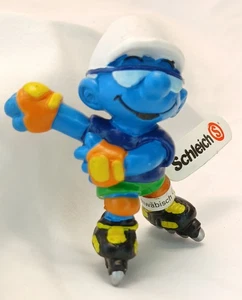 Smurfs Schleich Inline Skater Smurf Rollerblading Figurine Vtg Peyo Figure - Picture 1 of 4