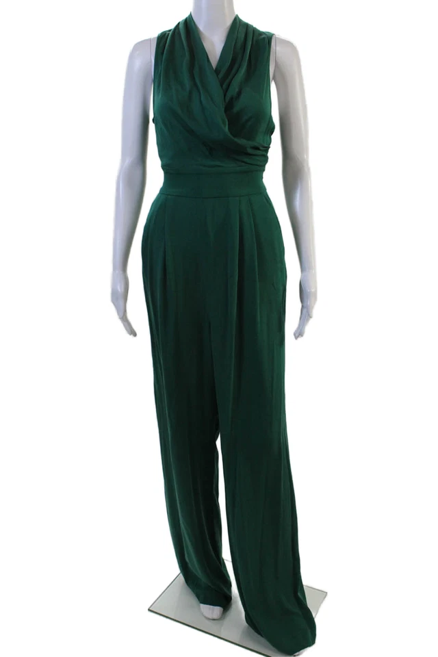 Mono de seda verde 6 Catherine Malandrino con cremallera trasera sin mangas cuello en V para mujer Foto 1 de 4