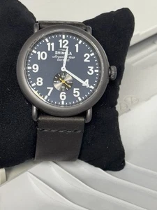 Shinola Runwell Blue Dial Sandblasted Gunmetal Black Leather Strap 47 MM - Picture 1 of 5
