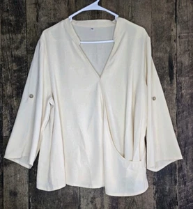 Unbranded Women's Beach Natural Lakeside Pullover Faux Wrap Blouse Ivory Sz XL - Picture 1 of 11