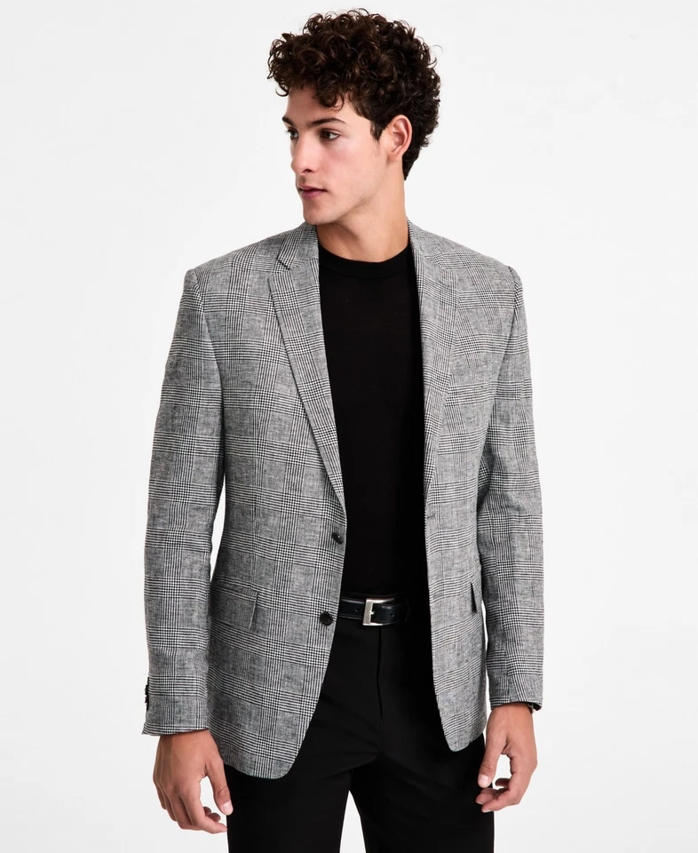 Abrigo Blazer Michael Kors Para Hombres Calce Clásico Deportivo 40 R Gris Claro A Cuadros Elástico Foto 1 de 1
