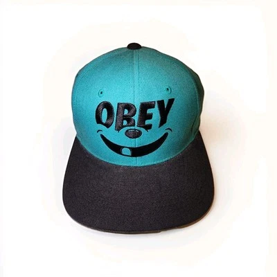 Boné de beisebol OBEY ajustável Snapback streetwear verde azul-petróleo amostra - Imagem 1 de 4