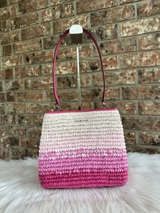 BOLSO DE HOMBRO MICHAEL KORS PRATT MEDIANO TEJIDO CUBO BOLSO DE PAJA MK ROSA OMBRE - Imagen 1 de 8